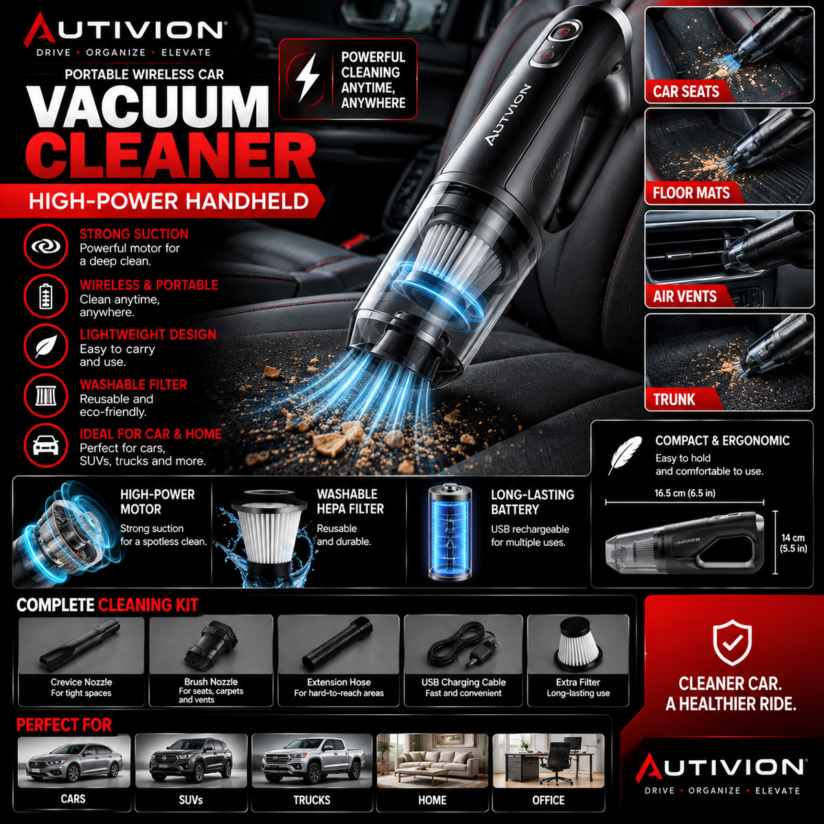 Portable Wireless Car Vacuum Cleaner – High-Power Handheld Mini Vacuum