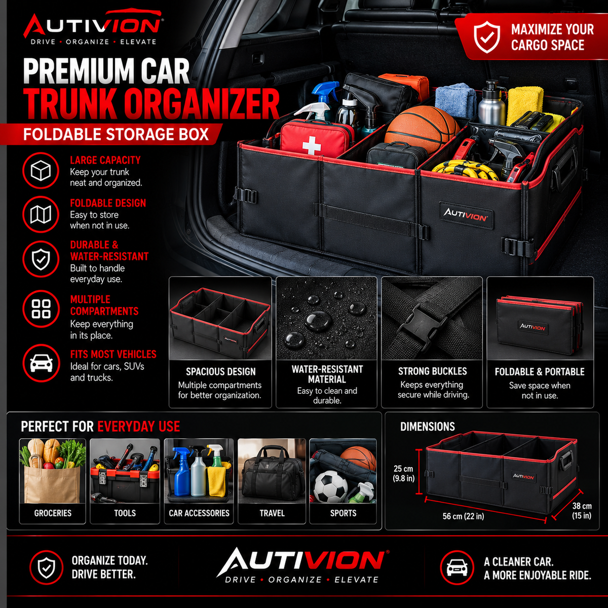 Premium Car Trunk Organizer – Foldable Storage Box